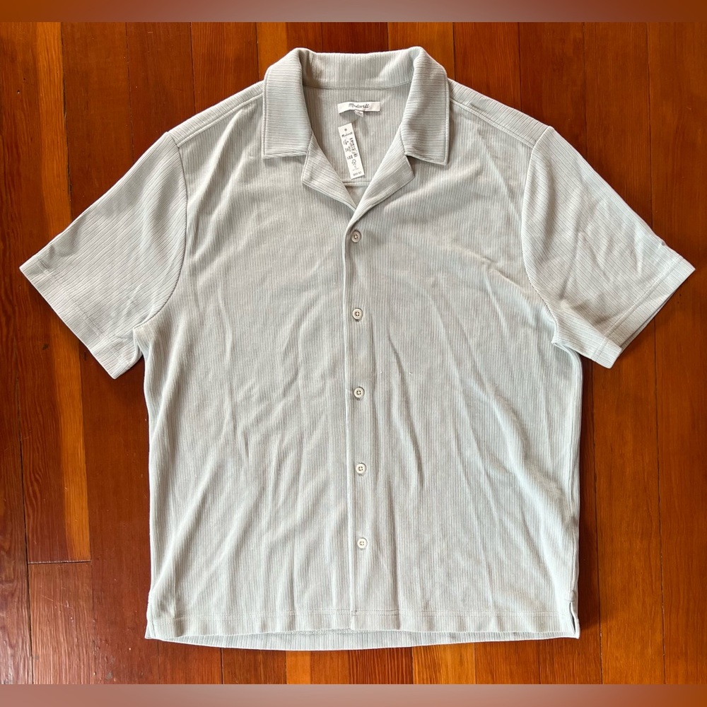 NWT Madewell Men's Gray Easy Short-Sleeve Shirt in Raised Stripe - Medium